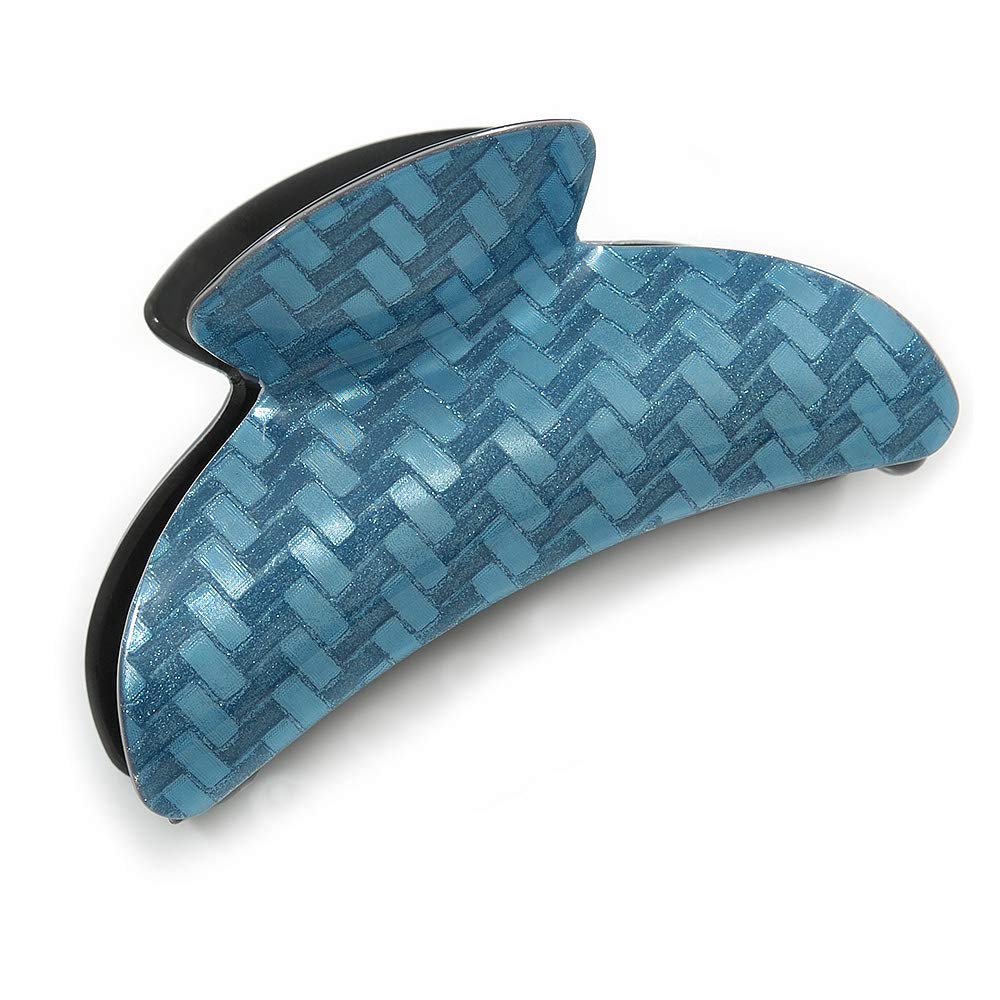 95mm Across/Large Shiny Blue Herringbone Pattern Acrylic Hair Claw/Hair Clamp