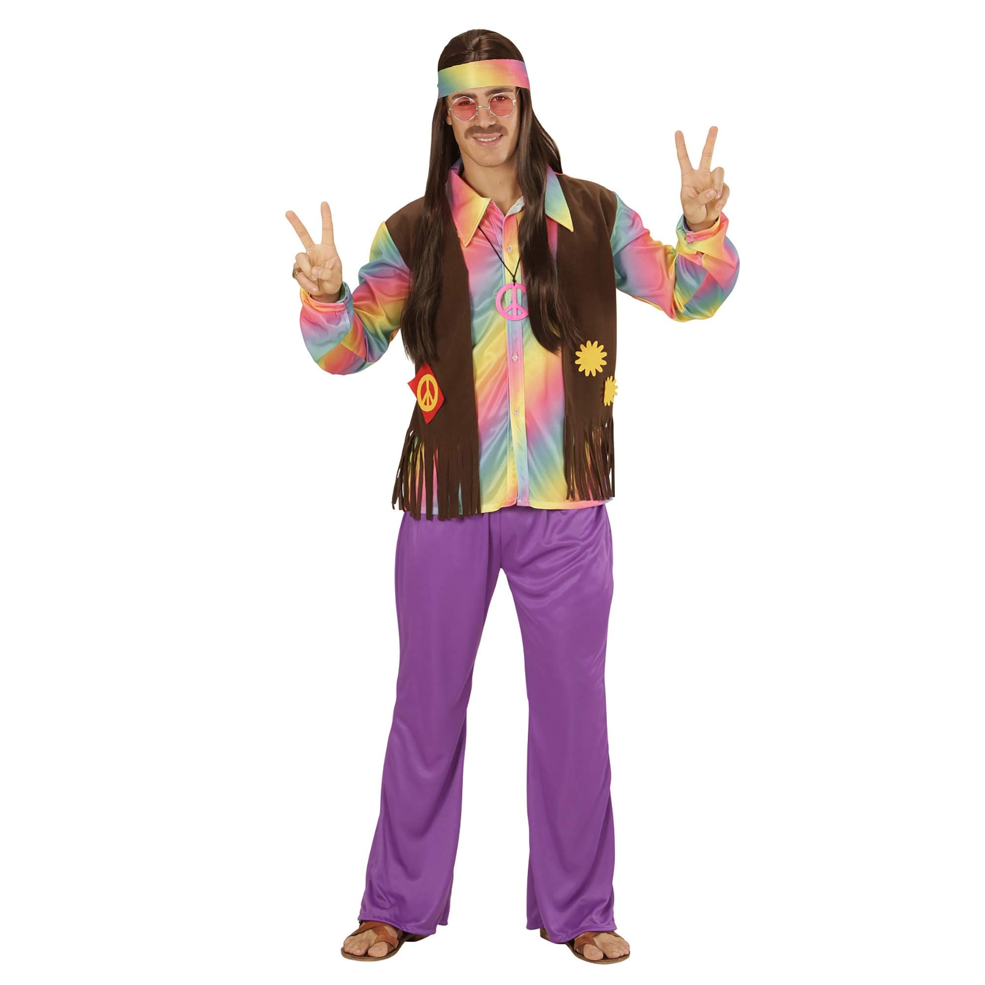 Widmann 73343 Hippie Man ? Adult Fancy Dress Costume, Shirt, Attached Waistcoat, trousers and Headband, Purple, Large