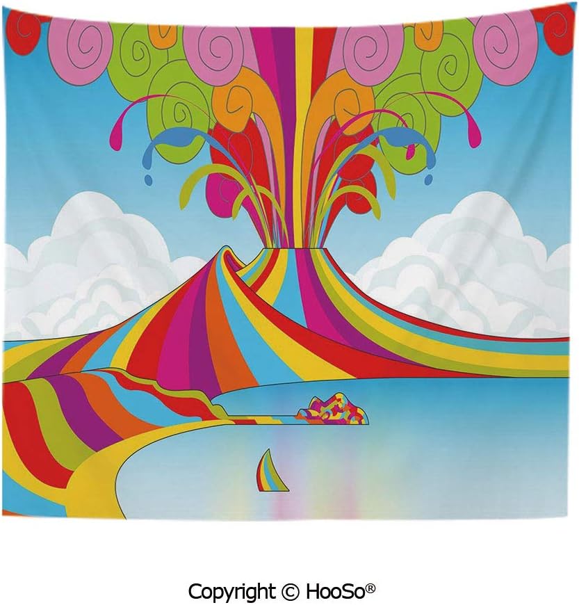 Durable Washable and Reusable tapestry wall hanging carpet 59x40in,Skyline of Naples and Vesuvio in Rainbow Eruption Themed Artistic Illustration Decorative,Multicolor Comfy and No Strange Odor home