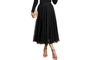 Happy Sailed Womens Tulle Skirt Fall Fashion Elastic High Waisted A-Line Layered Flowy Long Tutu Skirts Date Night Outfits