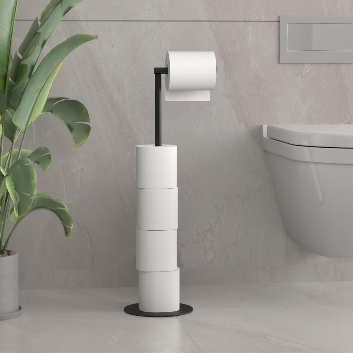 View 1 of ***PARTS ONLY***
Bathroom Toilet Paper Holder Stand Modern Tissue Roll Stainless Steel Rustproof Freestanding Holder Matte Black (Black)