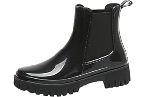 ANUFER Women's Fashion Chelsea Rain Boots Chunky Heel Ankle High Wellington Boots