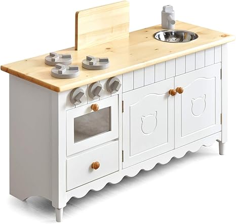 Amazon Co Jp タンスのゲン ままごとキッチン まな板付き おもちゃ ワイドタイプ 幅85cm 収納 無垢材 アイランドキッチン カントリー調 かわいい 傷防止フェルト付き ホワイト 01 おもちゃ
