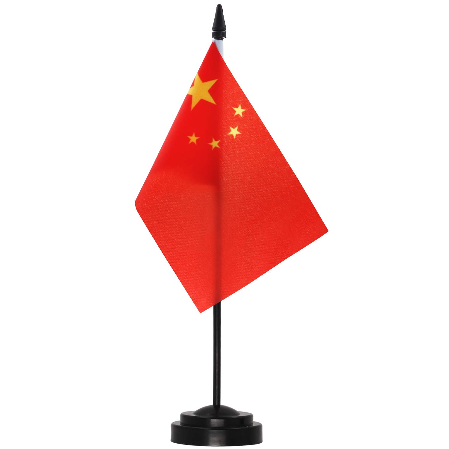 Photo 1 of Anley China Deluxe Desk Flag Set - 6 x 4 Inch Miniature Chinese Desktop Flag with 12" Solid Pole - Vivid Color and Fade Resistant - Black Base and Spear Top