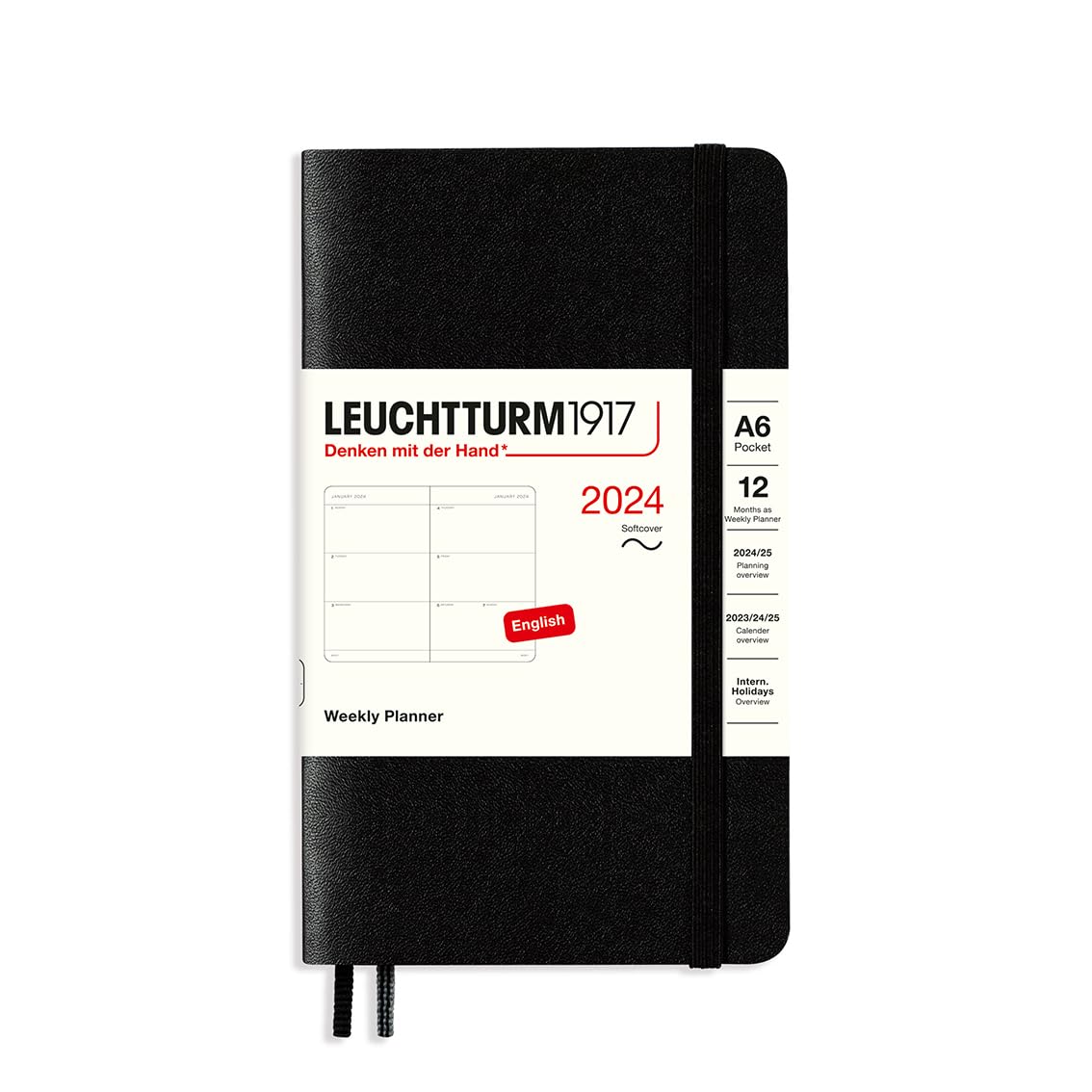 LEUCHTTURM1917 367678 Weekly Diary Softcover Pocket (A6) 2024, 12 Months, Black, English