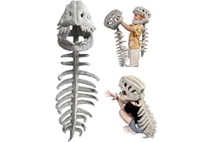 Silly Dino Plush Skeleton Dinosaur Skeleton Costume with 3D Spinosaurus Skull Mask for Dress-Up Party Fun