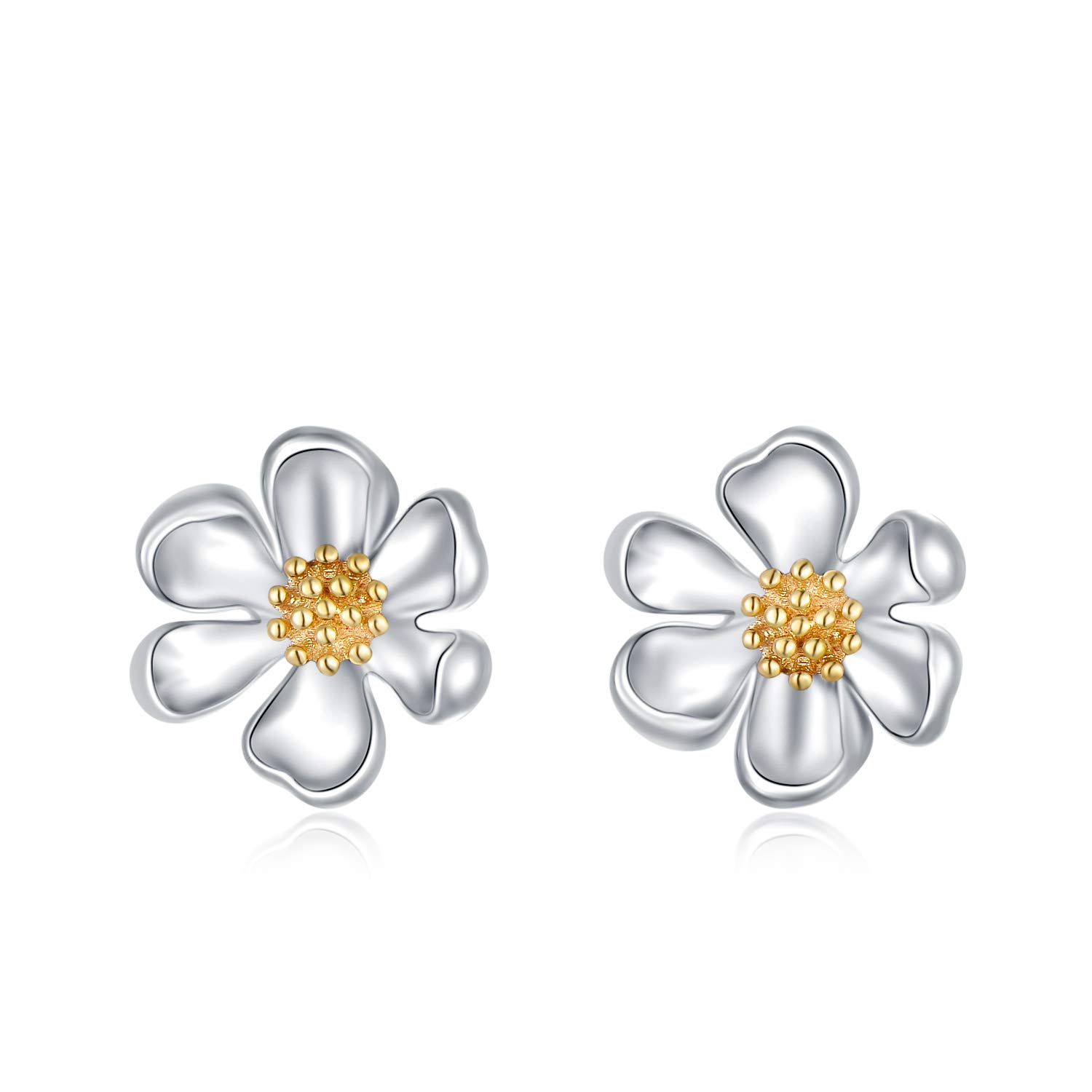 SISGEM 9 ct Gold Daisy Stud Earrings for Women, Solid White Gold and Yellow Gold Sunflower Earrings with Gold Batterfly Earback, You Are My Sunshine Stud Earrings, for Girls Ladies Mum Sisters