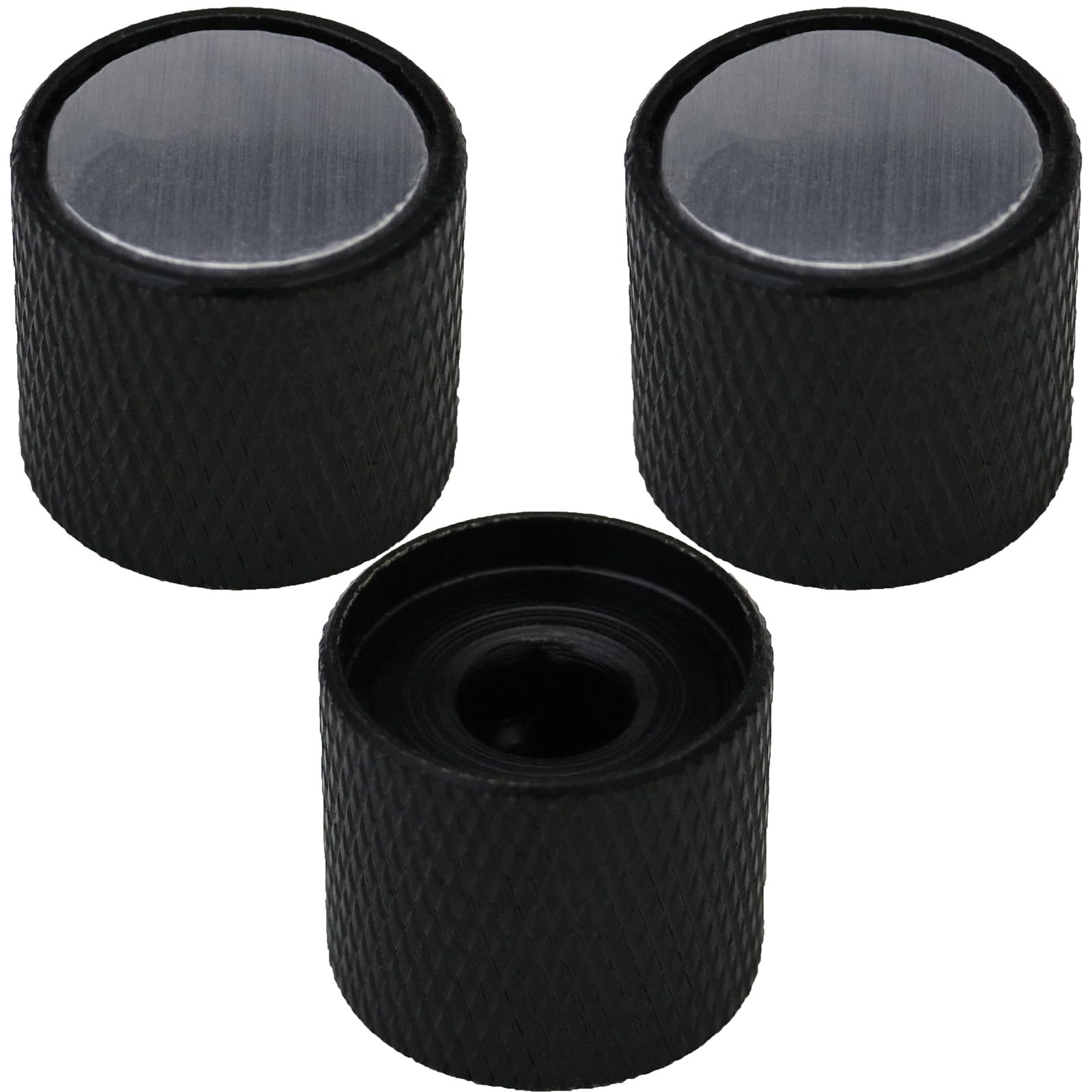 6mm Round Hole Solid Metal Guitar Control Knobs With Metal Cap For Electric/Bass Pack of 3 (Black/Silver)
