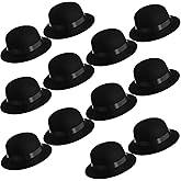 Jiuguva 12 Pieces Black Bowler Derby Hats Bulk 1920s Party Supplies, Plastic Bowler Cap, 1920s Party Dress Derby Cap for Adults Unisex Costume Party Hats for Halloween, Masquerades Party
