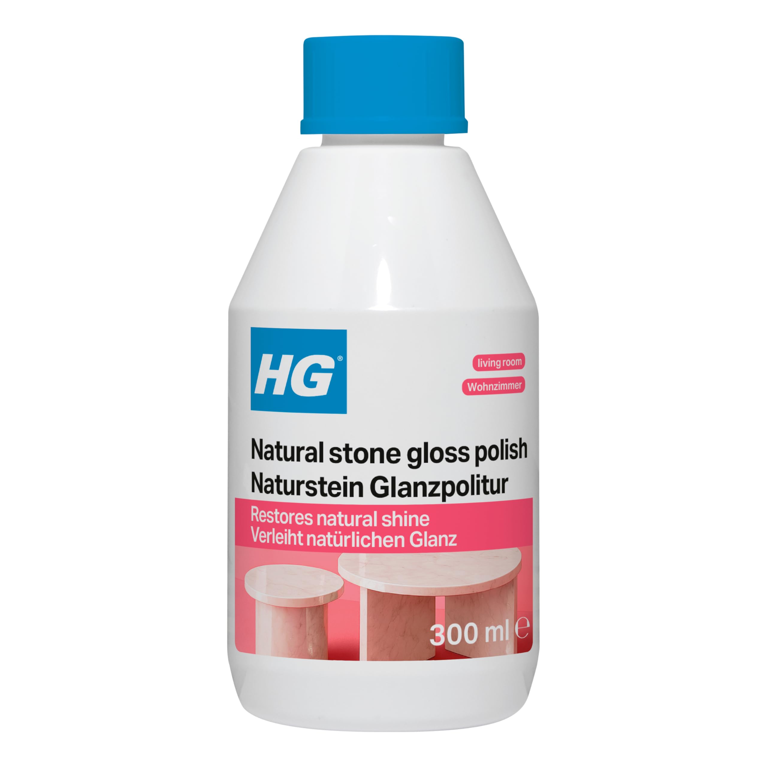 HG Natural Stone Gloss Polish, Natural Stone Cleaner for Tabletops & Furniture, Marble & Granite Cleaner, Kitchen Quartz Worktop Cleaner & Stain Remover, High Gloss - 300ml