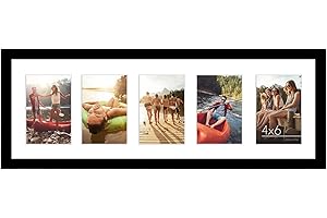 Americanflat 4x6 Collage Picture Frame with Shatter-Resistant Glass - Fits Five 4x6 Photos or Use as One 8x24 Picture Frame - Signature Collection - Collage Frames for Wall Display - Black