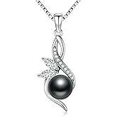 KANNSOAR Tahitian Black Pearl AAAA 18K Gold Plated Sterling Silver Trendy Pendant Necklace for Women Wife Mom Girlfriend Valentine Her Jewelry Gift for Anniversary Birthday Christmas