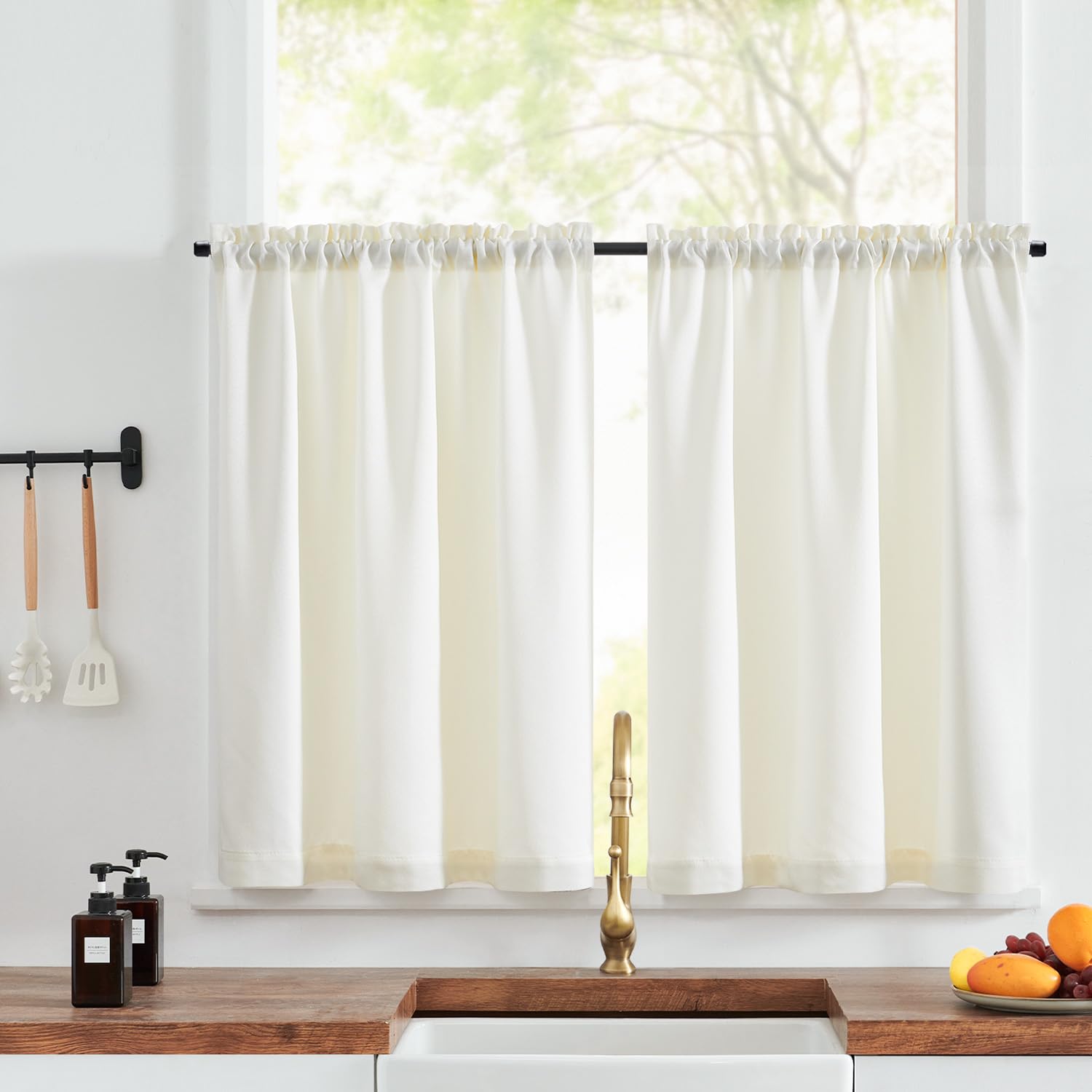 Photo 1 of jinchan Faux Linen Kitchen Curtains 36 Inch Length Farmhouse Tier Curtains Privacy Cafe Light Reducing Short Window Drapes for Bathroom Laundry Room Rod Pocket 2 Panels White