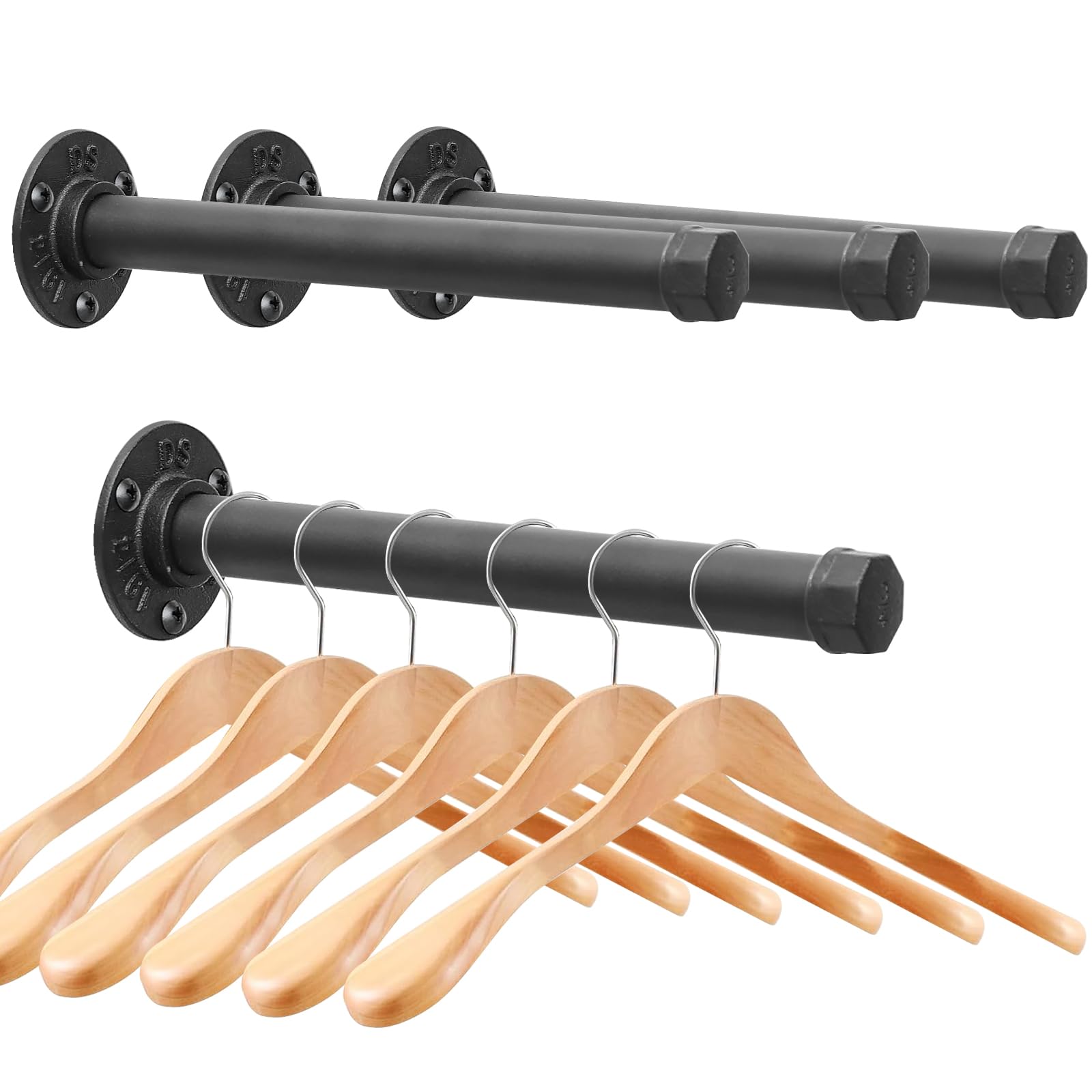 Photo 1 of Cast Iron Wall Mounted Clothes Rack, Heavy Duty Industrial Pipe Clothing Rack for Hanging Clothes, Garment Racks for Wardrobe Organizers and Storage, DIY Closet Rods Closet Bar (Black 4 Pack, 12 in)