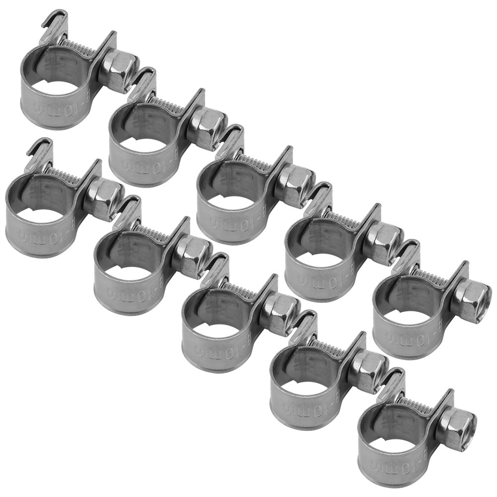 Hose Clamp 10pcs Stainless Steel Mini Fuel Line Pipe Hose Clamp Clip 6mm‑20mm Optional Size(8-10Mm)