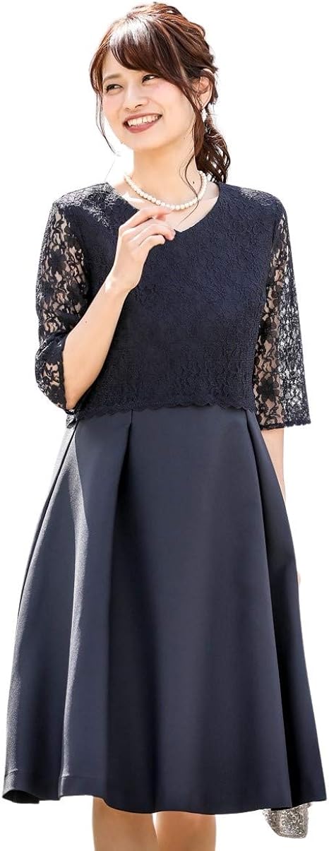 Amazon Nissen ニッセン パーティードレス ワンピースドレス レース使いタックデザインワンピースドレス 結婚式 二次会 お呼ばれ対応 大きいサイズ ワンピース チュニック 通販