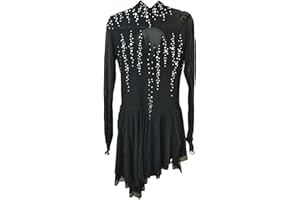 LIUHUO Figure Skating Dress Black Turtleneck Big Open Back Mesh Group Girls Competition Performance