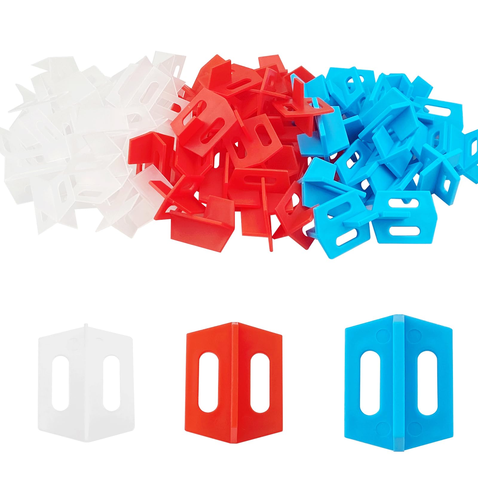 150Pcs Tile Leveling System Reusable 3 Side Spacer Cross Shape T Shape Ceramic Floor Wall Tools Cross Ceramic Tile Gap（ White-1mm Red-2mm Blue-3mm）