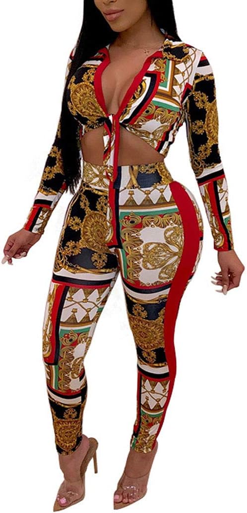 Women's 2 Piece Jumpsuit Snakeskin Print Long Sleeve Crop Top Bodycon Pant Set Outfit