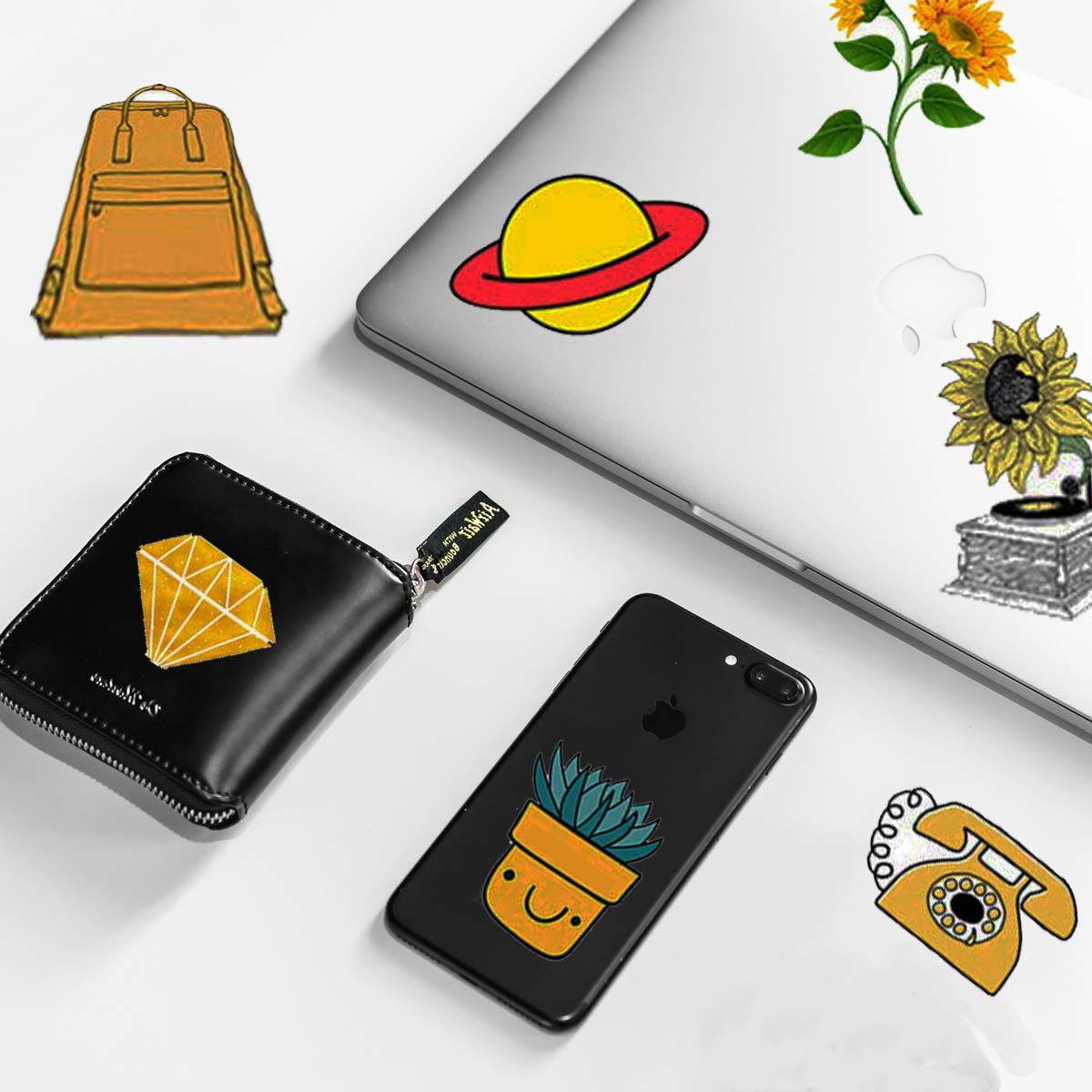Trendy VSCO Vinyl Stickers for Laptop Water Bottles (50-Pack) Cute Aesthetic Waterproof Stickers for Hydroflask Phone Skateboard Guitar, Suitable for Girls, Kids, Teens, Adults (Yellow Series)