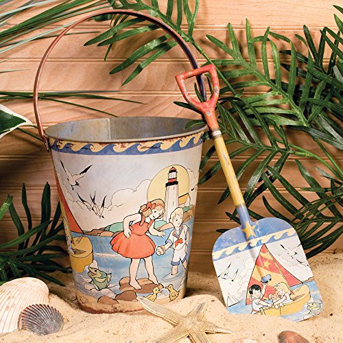 Vintage Sand Pail and Shovel Set - Vintage Beach Toys Lighthouse & Children Artwork - Retro Childrens Toys & Decor - Thumbnail 2