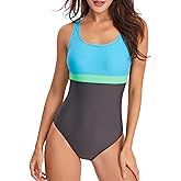 Vogueric Womens One Piece Swimsuit Scoop Open Back Athletic Training Swimwear Color Block Sport Bathing Suit