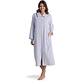 Miss Elaine Women's Long Fleece Robe, Long Sleeves and Zipper Front Closure, Collared Neck with Side Pockets