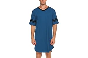 Ekouaer Men's Nightshirt Comfy Nightwear Big&Tall V Neck Short Sleeve Soft Loose Pajama Sleep Shirt