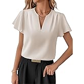 EVALESS Blouses for Women Dressy Casual Summer Ruffle Short Sleeve V Neck Work Tops Busines Office Shirts