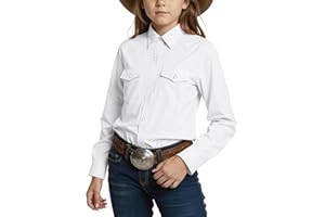 Noomelfish Girls Button Down Pearl Snap Western Shirt Cowgirl Long Sleeve Blouse Tops (5-12 Years)