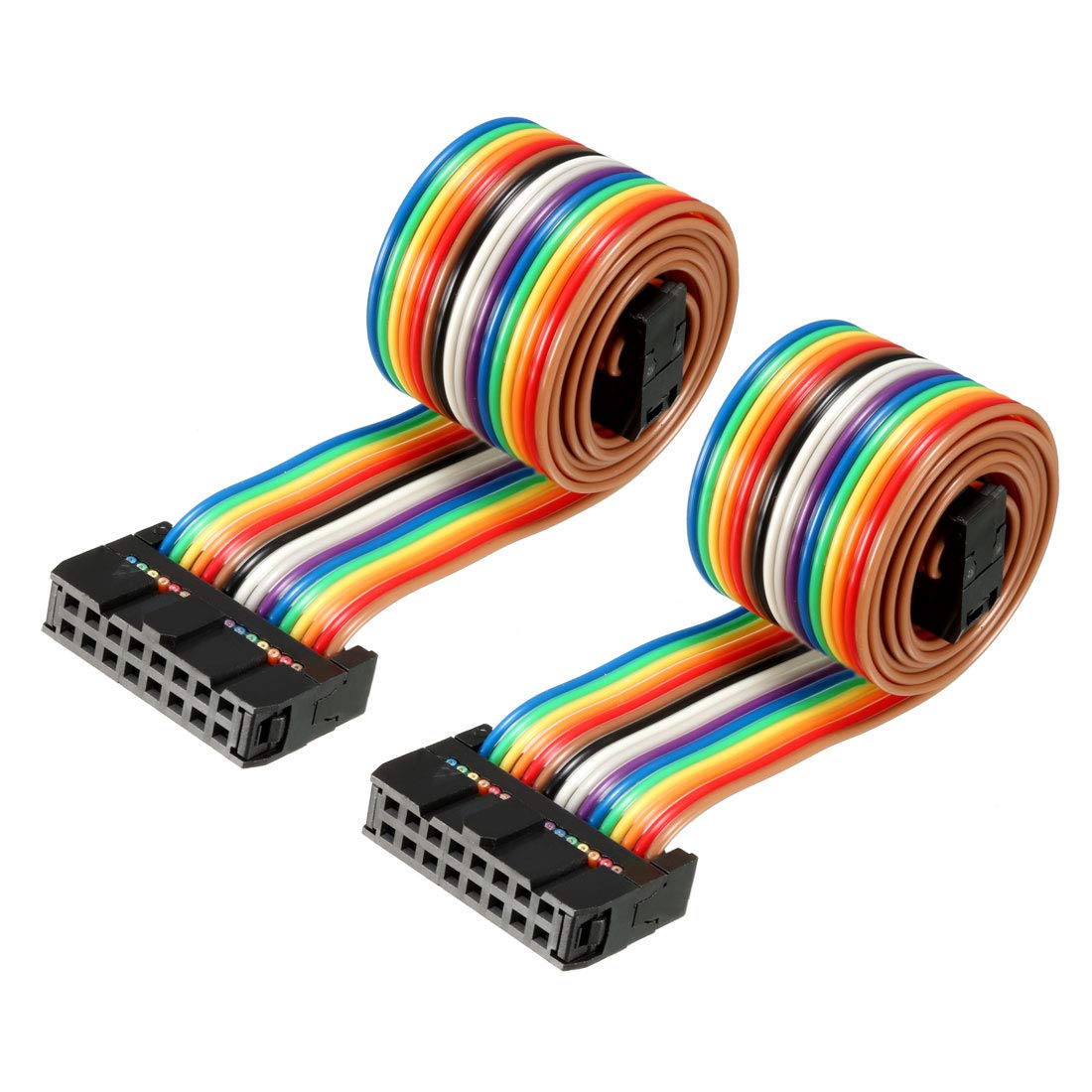 sourcing map IDC Rainbow Wire Flat Ribbon Cable 16 Pins 48cm Length 2.54mm Pitch 2pcs Type-B