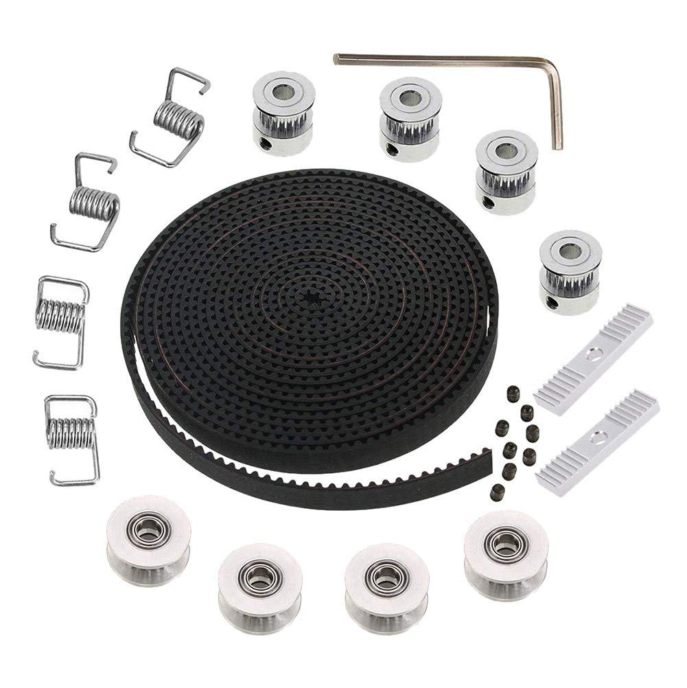 KeeYees 5M GT2 Timing Belt 6mm Width + 4pcs 20 Teeth 5mm Bore Belt Pulley Wheel + 4pcs Idler + 4pcs Tensioner Spring Torsion + 2pcs Gear Clamp Mount Block with Allen Wrench for 3D Printer RepRap
