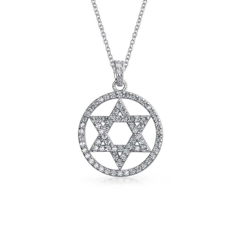 Bling Jewelry Cubic Zirconia CZ Accent Pave Religious Magen Judaic Hanukkah Star Of David Disc Circle Pendant Necklace For Women Teen Bat Mitzvah .925 Sterling Silver โ image 1