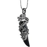 TUMBEELLUWA Dragon Pendant Necklace Wolf Crystal Stone Birthstone Protection Amulet Fengshui Jewelry Gift for Men Women