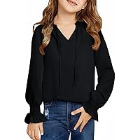 Girls Boho Long Sleeve Blouse – Elegant V-Neck, Loose Fit, Ages 4-13 Years
