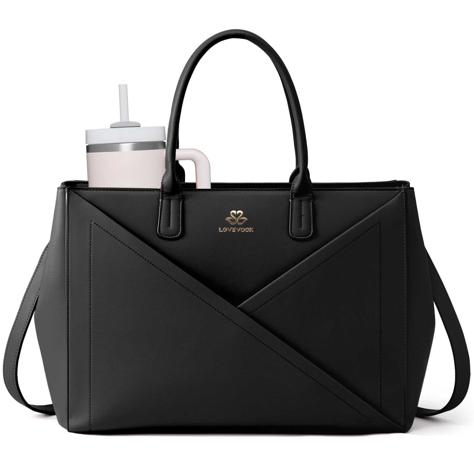Photo 1 of LOVEVOOK Laptop Tote Bag for Women with Large Cup Holder, 15.6 Inch PU Leather Work Bag Teacher Tote Bag, Waterproof Computer Bags Business Office Briefcase Handbag