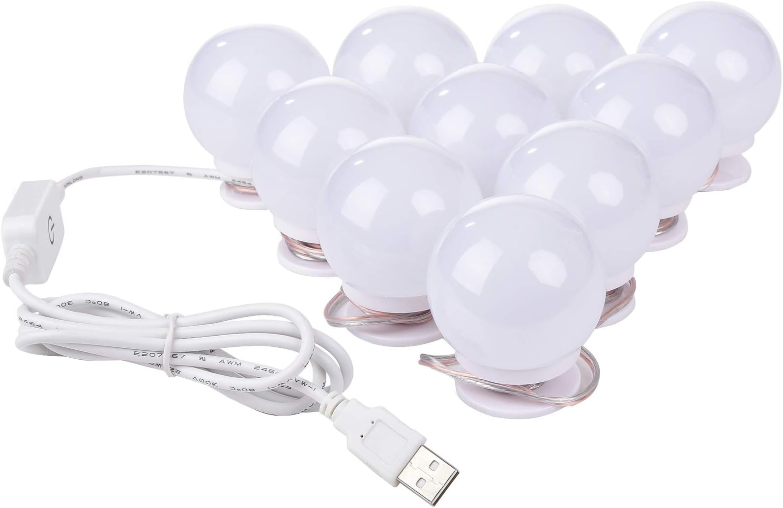 Lvyinyin 5V USB Power Vanity Lights Kit Hollywood Style Makeup LED Light Bulbs with Stickers Attached to Bathroom or Dressing Mirrors, Touch Dimmable Switch, 10 Lights, Daylight