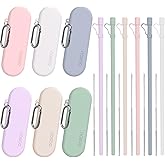 Doboli 6 Set 12 inch Long Silicone Reusable Straws with Case, Collapsible Portable Straw Foldable Drinking Travel Straw With Cover,Cleaning Brush, Compatible with Stanley 40 oz 30 oz Cup Tumbler