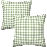 AHAHM Green and White Buffalo Check Plaid Throw Pillow Cover Farmhouse Decorative Throw Pillow Case Indoor Outdoor Cushion Cover Pillowcase for Sofa 18 x 18 Inch Set of 2
