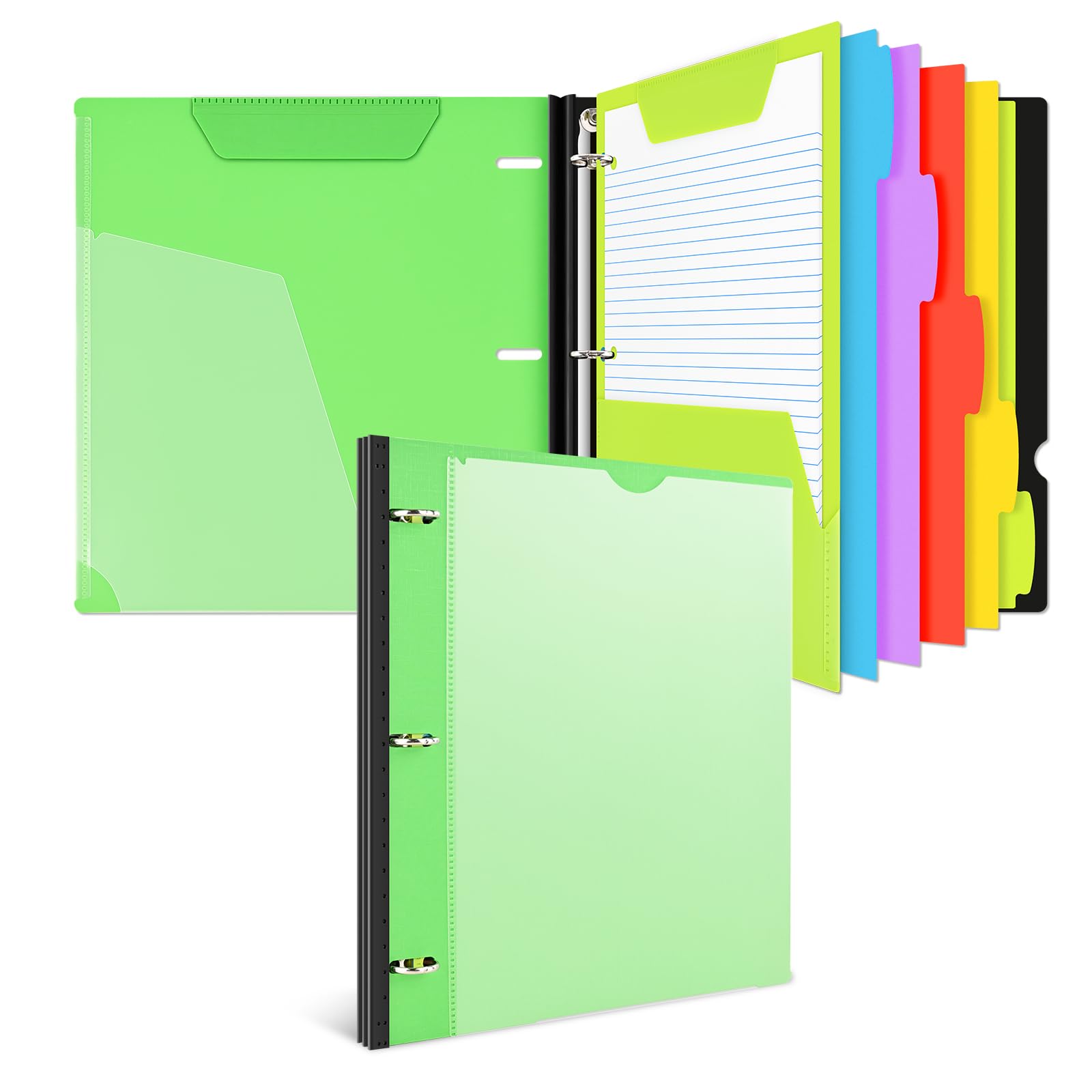 Photo 1 of INFUN All-in-one Telescoping Binder Notebook ?Refillable 3 Ring Notebook Binder with 1 Plastic Movable Pocket Folder,5 Plastic Subject dividers and Graph Paper and College Ruled Paper - Green