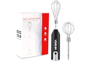 VOMELON Electric Hand Mixer Whisk| Wireless Rechargeable Handheld Egg Beater with 2 Stainless Steel Mixing Heads | Portable Kitchen Aid Hand Mixer for Egg, Milkshake Cream, Cake, Baking & Cooking-Black
