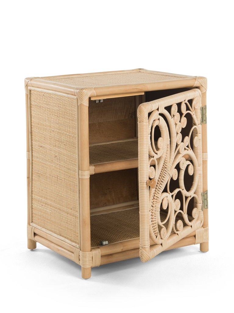 Kouboo Rattan Peacock Nightstand with one Door Opening Left Natural