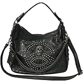 FiveloveTwo Women Skull Chain Handbag Large Capacity Gothic Shoulder Bag Studded Doctor Rivet Tote Satchel