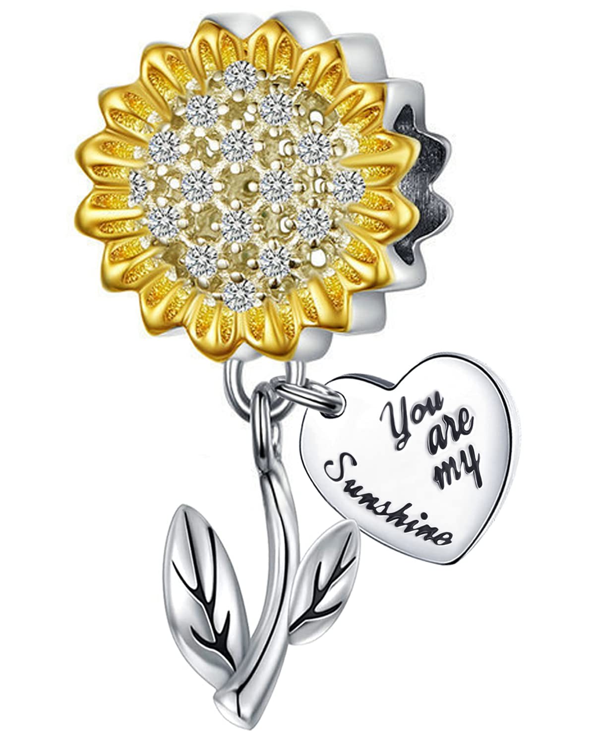 Sunflower Charm Fit for Pandora Charms Bracelet and Necklace You Are My Sunshine Charm Gifts for Woman Sparkling AAA Zircon Paved