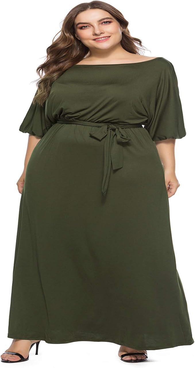 KGJYVN Plus Size Dress The Women's Dress with Oneline Collar and Mid