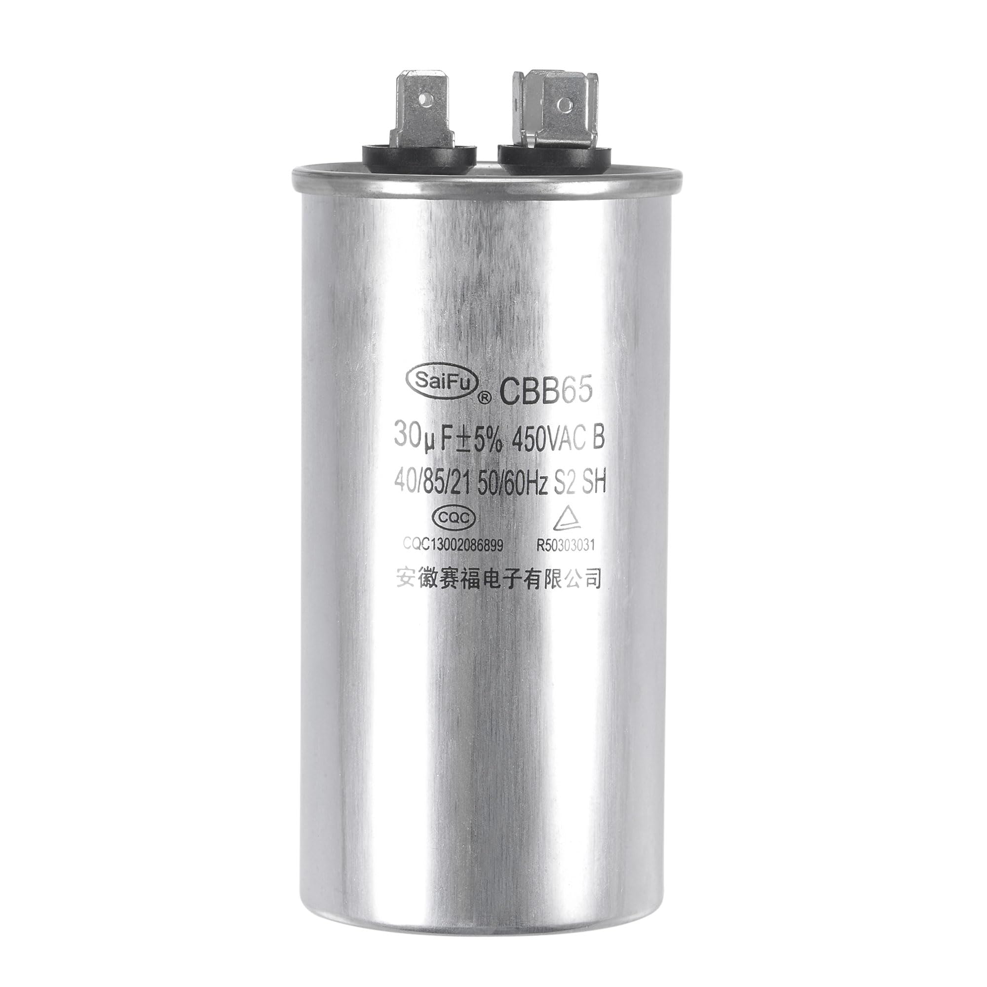 sourcing map Run Capacitor Round CBB65 30uF 30mfd 450V AC 40/85/21 Aluminum Case with Terminal for Air Conditioner Compressor Motor Heat Pump Condenser