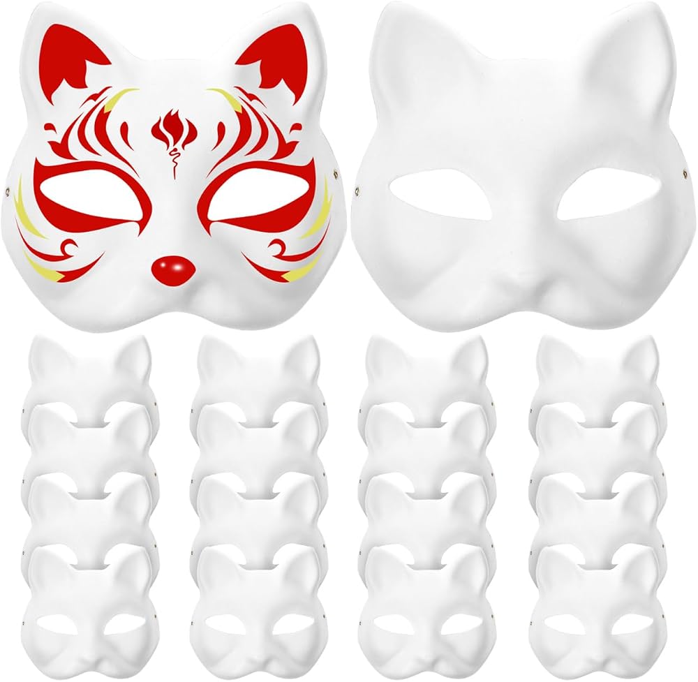Alipis 20 Pack Blank Cat Masks Unpainted Paper Mache for Halloween Craft Role