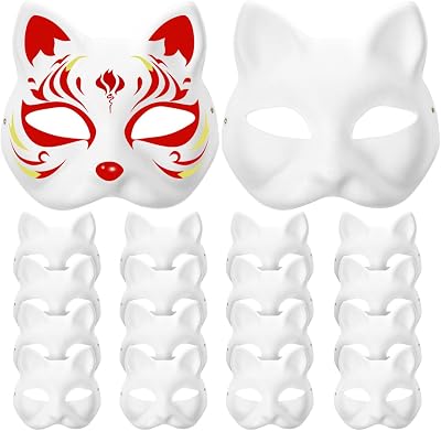Alipis 20 Pack Blank Cat Masks Unpainted Paper Mache for Halloween Craft Role