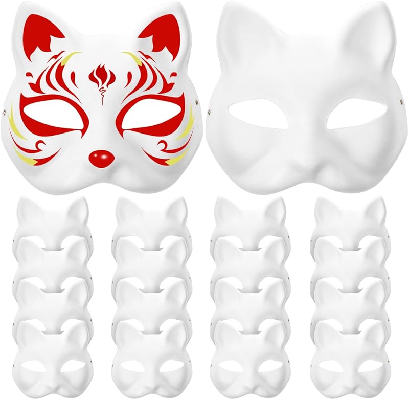 Alipis 20 Pack Blank Cat Masks Unpainted Paper Mache for Halloween Craft Role