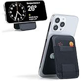 ergomi Mag-Safe Wallet Magnetic Wallet for iPhone 16/15/14/13/12, Magnetic Card Holder with Adjustable Stand, Vegan Leather Slim Phone Wallet, Strong Magnets, 3 Card Slots, Black